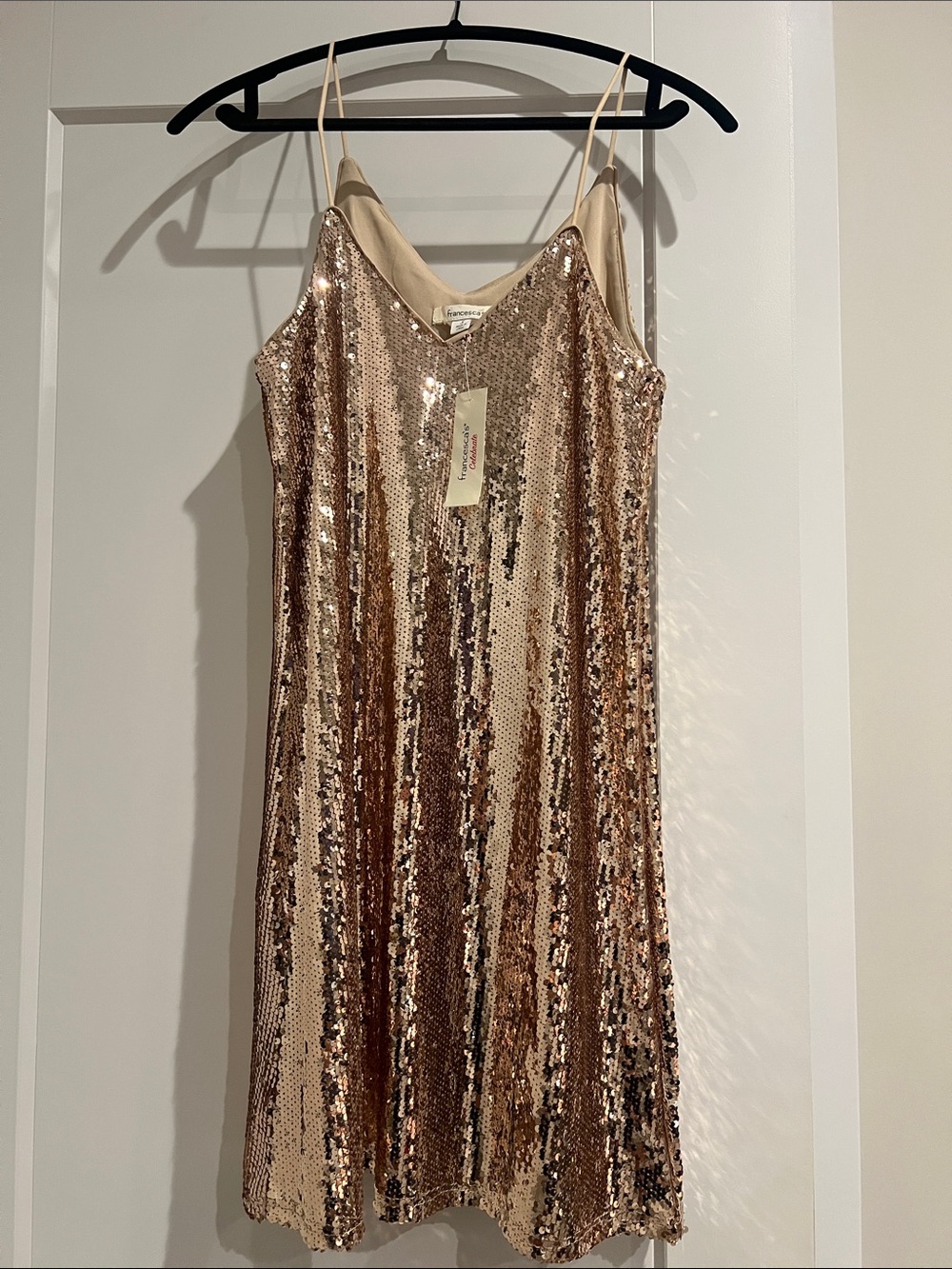 Francesca's Collections Rose Gold Sequin Slip Mini Dress